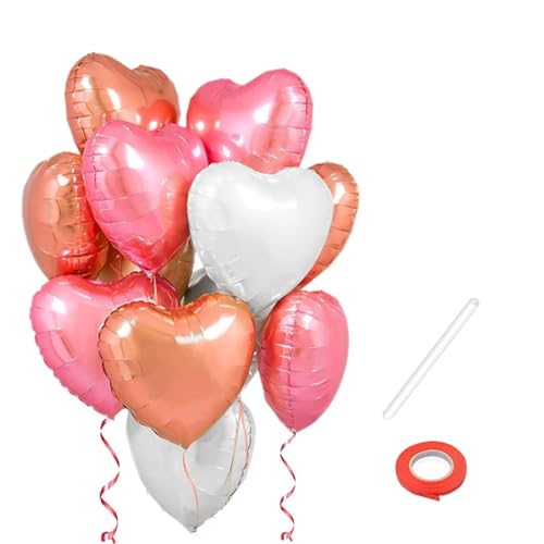 PLUSHCEWT 15 Stück Herzballons 18 Zoll herzförmige Folienballons mit Farbband Helium-Ballons für Geburtstag, Hochzeit, Jubiläum, Verlobung, Festival Party Dekoration (Gold Rosa Weiß) von PLUSHCEWT