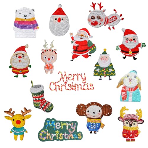 PLUSHCEWT 15Pcs Weihnachten Patches Stickerei, Weihnachten Iron-on Patches, Patches bestickt Appliques Weihnachten Kostüm Dekoration DIY Zubehör von PLUSHCEWT