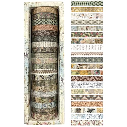 PLUSHCEWT 20 Rollen Washi Tape 7mm breit Vintage Washi Klebeband Set Blume Dekorative Masking Tape für Scrapbooking Bullet Journal Geschenkverpackung DIY Handwerk Dekoration (B) von PLUSHCEWT