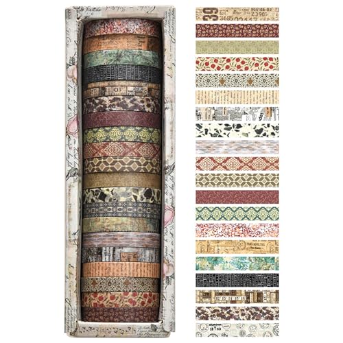 PLUSHCEWT 20 Rollen Washi Tape 7mm breit Vintage Washi Klebeband Set Blume Dekorative Masking Tape für Scrapbooking Bullet Journal Geschenkverpackung DIY Handwerk Dekoration (C) von PLUSHCEWT