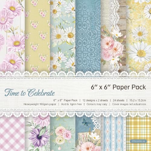 PLUSHCEWT 24 Blätter Scrapbook Papier, 6“ x 6“ Scrapbooking Cardstock Papier, Muster Papier Set Handgemachtes Strukturiertes Papier DIY dekorative Karte Papier für Scrapbooking Kunsthandwerk Kunst (A) von PLUSHCEWT