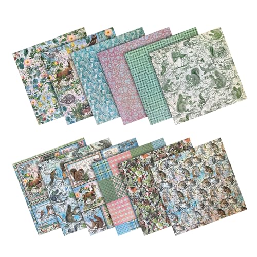 PLUSHCEWT 24 Blätter Scrapbook Papier, 6“ x 6“ Scrapbooking Cardstock Papier, Vintage Garden Forest Pattern Papier Set Handgemachtes Papier DIY Dekorative Karte Papier für Scrapbooking Fotoalbum (C) von PLUSHCEWT