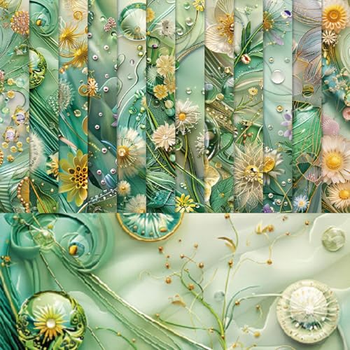 PLUSHCEWT 24 Blatt 6"x6" Florales Scrapbook Papier, Elegantes Vintage-Blumenmuster Dekorpapier für DIY Scrapbooking, Kartenherstellung, Kunsthandwerk Fotoalben Journale Geschenkverpackung (Grün) von PLUSHCEWT