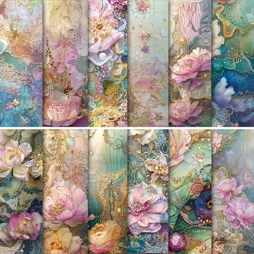 PLUSHCEWT 24 Blatt 6"x6" Florales Scrapbook Papier, Elegantes Vintage-Blumenmuster Dekorpapier für DIY Scrapbooking, Kartenherstellung, Kunsthandwerk Fotoalben Journale Geschenkverpackung (Mehrfarbig) von PLUSHCEWT