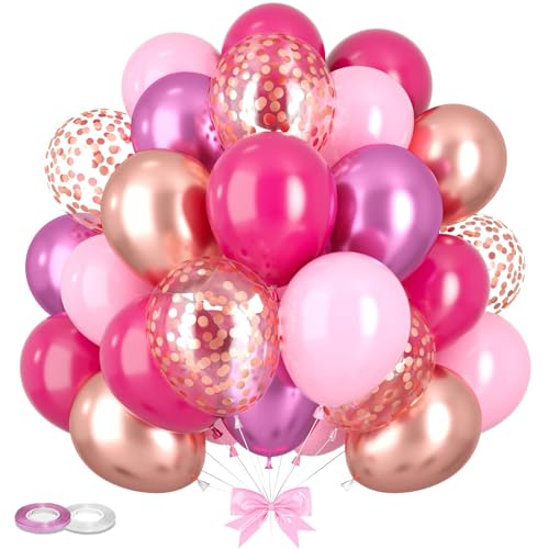 PLUSHCEWT 60 Stk. 12 Zoll Latex Luftballons Rosa Champagner Gold Weiße Blaue Klare Luftballons mit Bändern für Geburtstag Hochzeit Babyparty Party Dekoration (B) von PLUSHCEWT