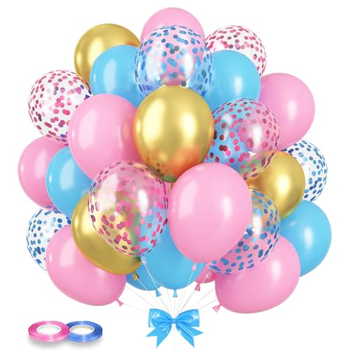 PLUSHCEWT 60 Stk. 12 Zoll Latex Luftballons Rosa Champagner Gold Weiße Blaue Klare Luftballons mit Bändern für Geburtstag Hochzeit Babyparty Party Dekoration (C) von PLUSHCEWT