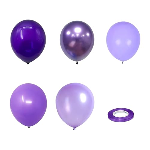 PLUSHCEWT 60 Stück 12inch Luftballons Latex Ballons mit 2 Stück Tapes Lila Grün Blau Verschiedene Schattierungen Ballon für Geburtstagsfeier Dekorationen Hochzeit Braut Dusche Baby Shower (Lila) von PLUSHCEWT