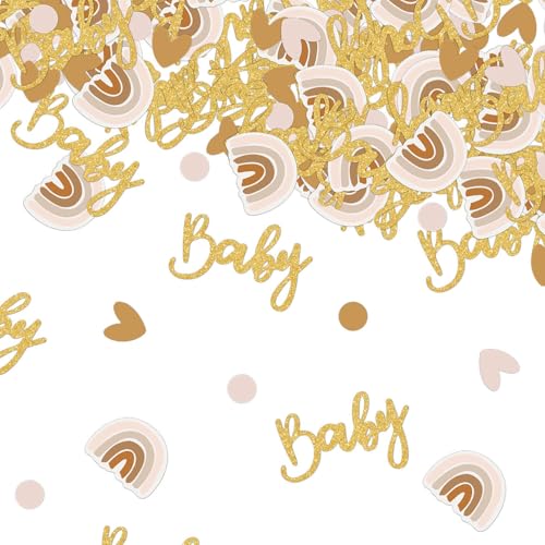 PLUSHCEWT 60 Stück Meet Baby Konfetti, Baby Dusche Tischdekorationen Baby Dusche Konfetti Gold Tischstreuung Konfetti Baby Gender Reveal Geburtstag Party Dekor Baby Dusche Boho Regenbogen Dekoration von PLUSHCEWT