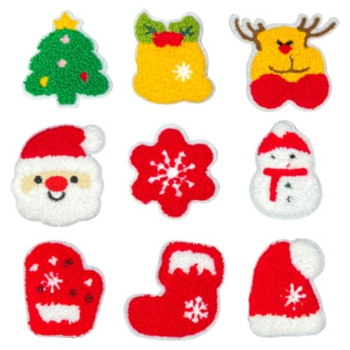 PLUSHCEWT 9Pcs Weihnachten Patches Stickerei, Weihnachten Iron-on Patches, Patches bestickt Appliques Weihnachten Kostüm Dekoration DIY Zubehör von PLUSHCEWT