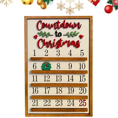 PLUSHCEWT Weihnachten Adventskalender 2024 Slider Advent Countdown 30 * 21cm Holz Weihnachtsdekoration Neuheit Tischdekoration Urlaub Party Indoor Schreibtisch Ornamente von PLUSHCEWT