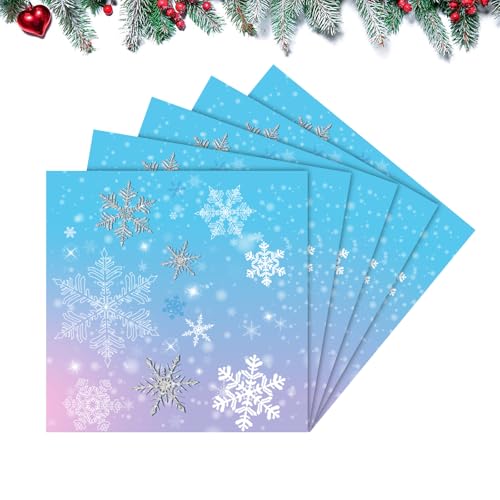 Papierservietten mit Schneeflocken-Motiv, Weihnachtsdekoration, Papierservietten, Einweg-Papier, Weihnachts-Party-Servietten, Winter-Schneeflocken, Seidenpapier, 40 Stück von PLUSHCEWT