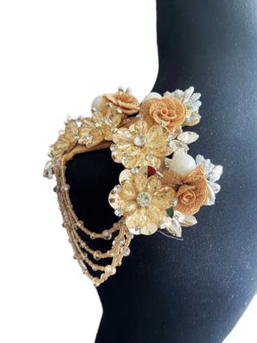 Dreidimensionale 3D-Blumen-Strass-Applikation, Nähen, glänzende Perlen, Steine, Besatz, Kristall-Fransenaufnäher für Kleid, Kleidung, Accessoires, 14 x 16 cm (Champagner, A) von PLune