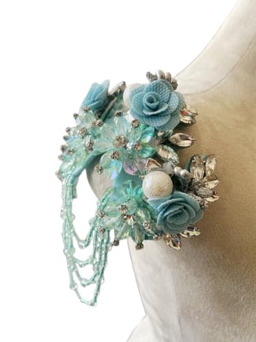 Dreidimensionale 3D-Blumen-Strass-Applikation, Nähen, glänzende Perlen, Steine, Besatz, Kristall-Fransenaufnäher für Kleid, Kleidung, Accessoires, 14 x 16 cm (Hellgrün, A) von PLune