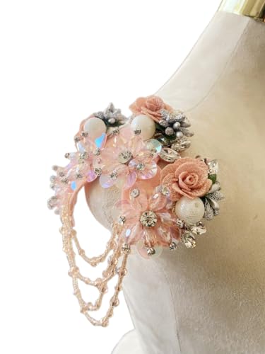 Dreidimensionale 3D-Blumen-Strass-Applikation, Nähen, glänzende Perlen, Steine, Besatz, Kristall-Fransenaufnäher für Kleid, Kleidung, Accessoires, 14 x 16 cm (Hellrosa, A) von PLune