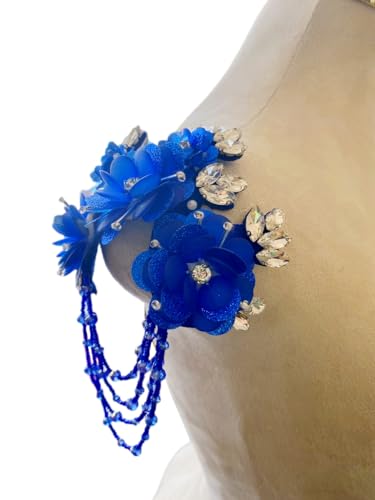 Dreidimensionale 3D-Blumen-Strass-Applikation, Nähen, glänzende Perlen, Steine, Besatz, Kristall-Fransenaufnäher für Kleid, Kleidung, Accessoires, 14 x 16 cm (Königsblau, B) von PLune