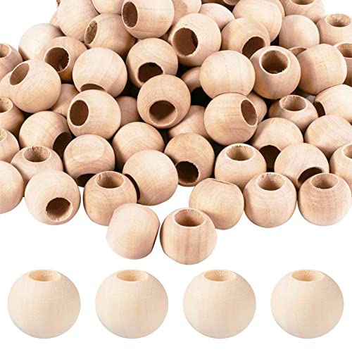 PMELCXD 120pcs 20mm natürliche unvollendete Holz Spacer Perlen großes Loch Runde Kugel aus Holz lose Perlen für Armband Anhänger Handwerk DIY Schmuck Machen, Loch 10mm von PMELCXD