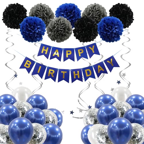 PMELCXD 46 PCS Geburtstagsdeko Geburtstagsdeko-Set Happy Birthday Banner, Ballons, Pompons, Girlanden & mehr Sichere & umweltfreundliche Materialien von PMELCXD