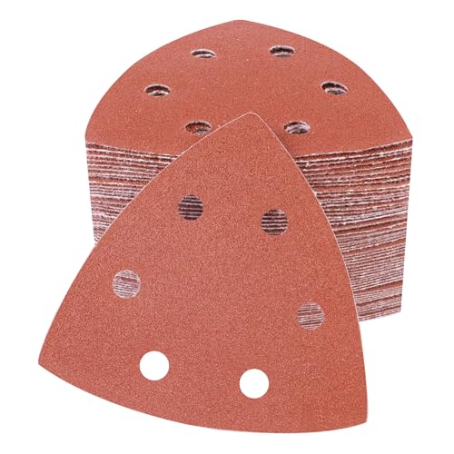 PMIQSA 100 Stück 120 Körnung Deltaschleifer Schleifpapier Dreieckschleifer 93x93x93mm Schleifblätter Klett Schleifdreiecke für Holz Metall von PMIQSA