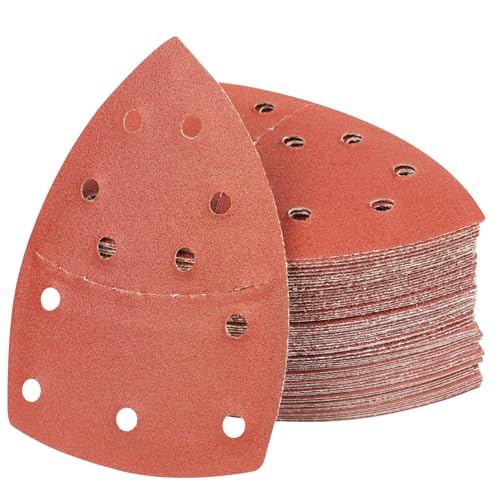 PMIQSA 100 Stück 120 Körnung Deltaschleifer Schleifpapier Klett Schleifdreiecke Schleifpads 152x105mm Multischleifer Schleifpapier für Holz Beton Metal Dreieckschleifer von PMIQSA