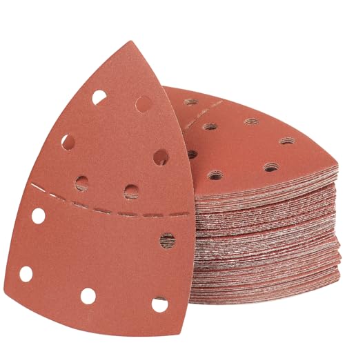 PMIQSA 100 Stück 180 Körnung Deltaschleifer Schleifpapier Klett Schleifdreiecke Schleifpads 152x105mm Multischleifer Schleifpapier für Holz Beton Metal Dreieckschleifer von PMIQSA