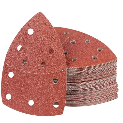 PMIQSA 80 Stück 60 Körnung Deltaschleifer Schleifpapier Klett Schleifdreiecke Schleifpads 152x105mm Multischleifer Schleifpapier für Holz Beton Metal Dreieckschleifer von PMIQSA