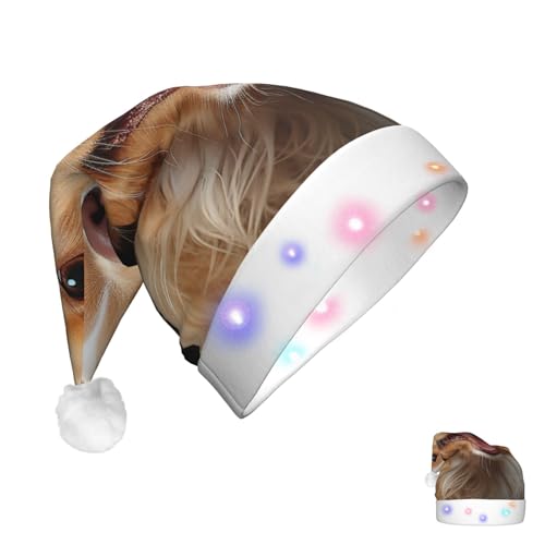 PMQAGNKSMQ Happy Puppy Weihnachtsmütze für Erwachsene, Plüsch-Weihnachtsmütze mit LED-Lichtern von PMQAGNKSMQ