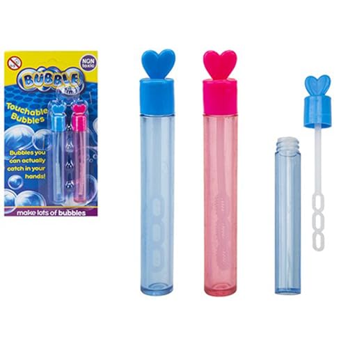 Blaue & Rosa Herzdeckel Bubble Tubes - 2 Stück - Starke Seifenblasenflüssigkeit für langanhaltenden Spaß von PMS