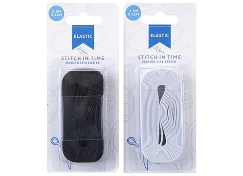 Hochwertige elastische Bänder – 2,5 m x 2 cm, 1 Stück (erhältlich in Schwarz und Weiß) – langlebig und dehnbar, ideal zum Nähen, Ändern und Basteln von PMS