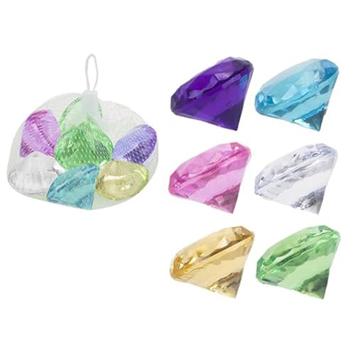 Violette, gelbe, grüne, blaue, rosa und klare Acryl-Diamanten in einer Netztasche (6 cm), 1 Stück, funkelnde 6 verschiedene Farben, ideal für Dekoration, Partys und DIY-Projekte von PMS