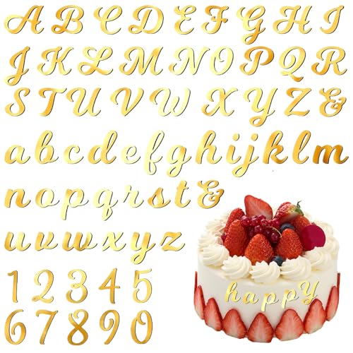 Glitzernde Cupcake-Topper aus Acryl, Alphabet und Zahlen, schimmernde goldene Buchstaben A-Z und Ziffern 0–9, für personalisierte DIY-Kuchendekorationen, perfekt für Hochzeiten, Duschen, Geburtstage von PMTFUMY