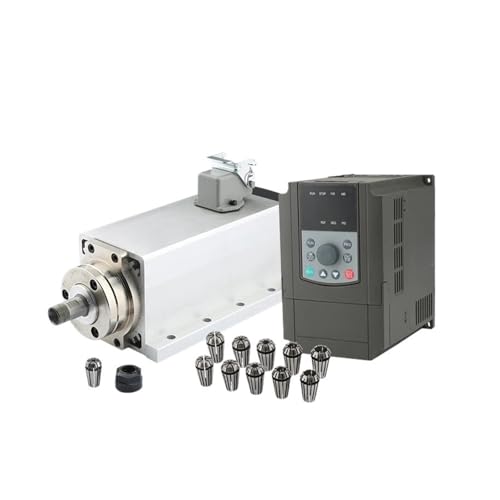 PMZZHUPVR CNC-Spindelmotor, 1,5 kW, 220 V, quadratischer, luftgekühlter Spindelmotor + VFD-Wechselrichter + mit ER11-Spannfuttersatz(1.5kw 380V kit) von PMZZHUPVR