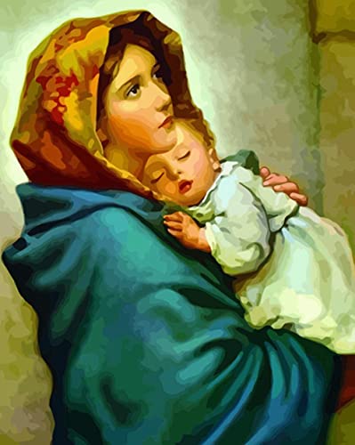 PNDGMCSY Malen Nach Zahlen Erwachsene Religiöse Madonna & Baby, Malen Nach Zahlen Abstrakt Kunstdrucke, Handgemalt Ölgemälde Kits auf Leinwand für Home Haus Deko - 40 * 50 cm von PNDGMCSY