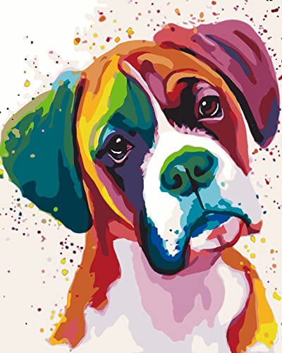 PNDGMCSY Malen nach Zahlen, Set für Erwachsene, Kinder, Anfänger, selber auf Leinwand malen nach Zahlen zur Heimdekoration, Aquarell Boxer-Hund 40,6 x 50,8 cm von PNDGMCSY