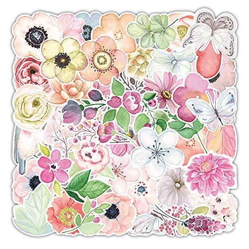 PNGIF Blumen Aufkleber 50 Stück, Wasserfeste Aesthetic Sticker für Laptop Koffer Journal Kindle Scrapbook MacBook Helm Kühlschrank von PNGIF