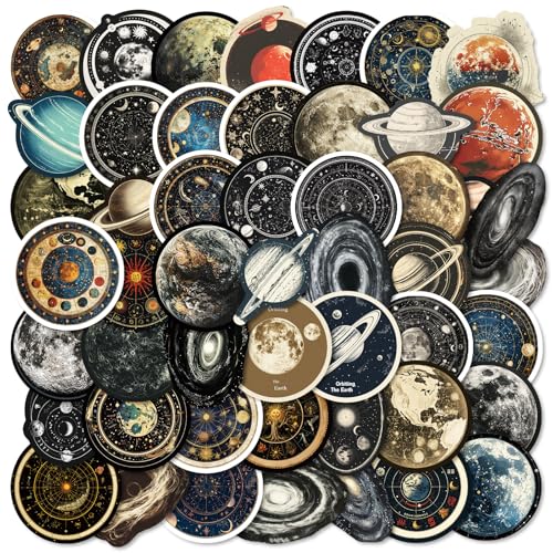 PNGIF Galaxie Planet Sticker Set 50 Stück, Graffiti Mond Weltraum Aufkleber für Scrapbook Journal Kindle Koffer Skateboard Laptop Motorrad Snowboard, Wasserfeste Himmlisch Sticker von PNGIF