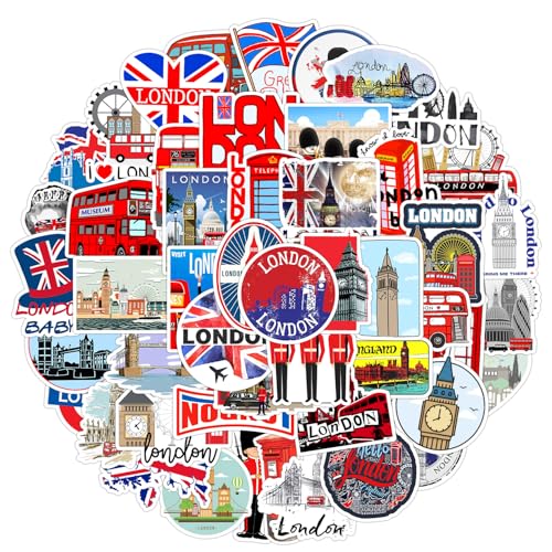 PNGIF London Sticker Set 50 Stück, Graffiti London Aufkleber für Koffer Scrapbook Journal Kindle Skateboard Laptop Motorrad Snowboard, Wasserfeste Anime Sticker für Jugendliche Erwachsene von PNGIF