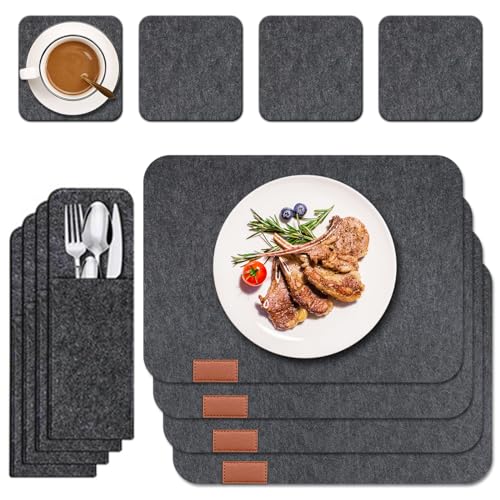 PNOOFR Tischset Platzset 12er Set Tischsets Abwaschbar Platzsets aus Filz Tischset aus Filz Filz Tischset abwaschbar Filzset Filzmatte Eckige Platzdeckchen Teller Untersetzer Filzset Filzmatte von PNOOFR