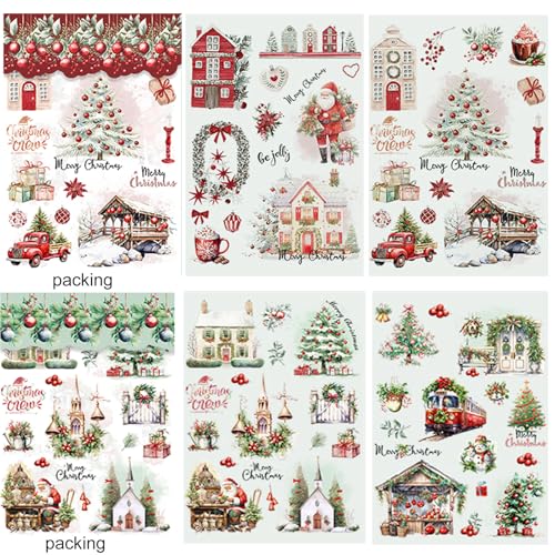 4 x Aufkleber mit Weihnachtsmotiven, Weihnachtsmann, Weihnachtshaus, Weihnachtsbaum, Transfer-Aufkleber für DIY, Scrapbooking, Fotomöbel, Fenster, Holz, Weihnachtsdekoration von POBEC