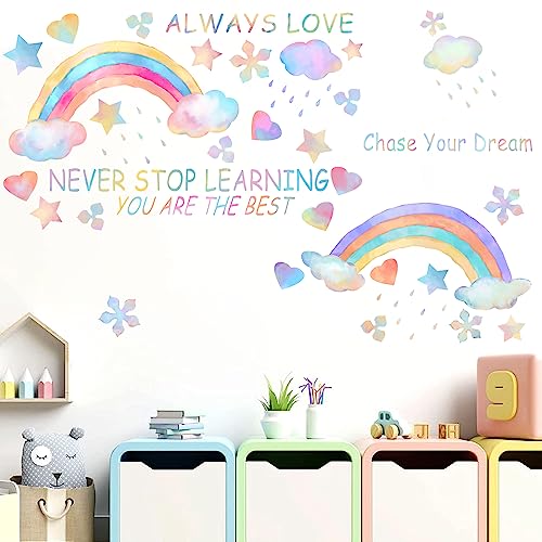 Wandtattoo Regenbogen Wolken Wandaufkleber Stern Herzförmig Aufkleber Regenbogen-Regen Mädchen Wandsticker Kinderzimmer Babyzimmer Mädchen Jungen Zimmer Wanddeko von POCHY