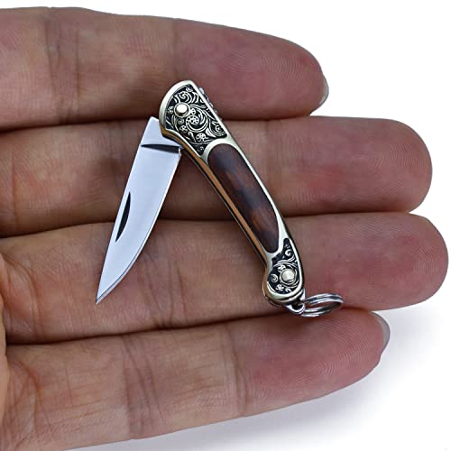POCRROP Mini Messer - Taschenmesser klein Klappmesser EDC Messer Outdoor Pocket Knife für an den Schlüsselanhänger (Schlangenholz) von POCRROP