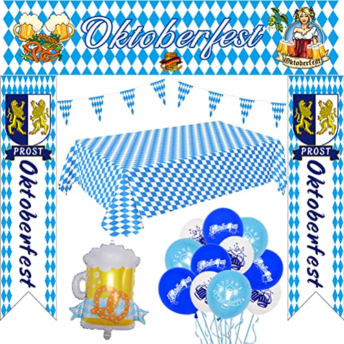 Oktoberfest-Luftballon-Dekorationsset, Bayern-Banner-Luftballons, Hängende Dekorationen mit Tischdecke, Wasserdicht und Wiederverwendbar, für Bierfest (1) von POENVFPO