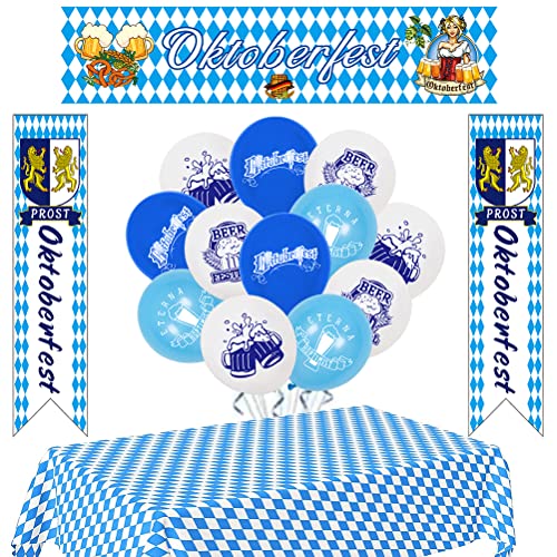 Oktoberfest-Luftballon-Dekorationsset, Bayern-Banner-Luftballons, Hängende Dekorationen mit Tischdecke, Wasserdicht und Wiederverwendbar, für Bierfest (2) von POENVFPO