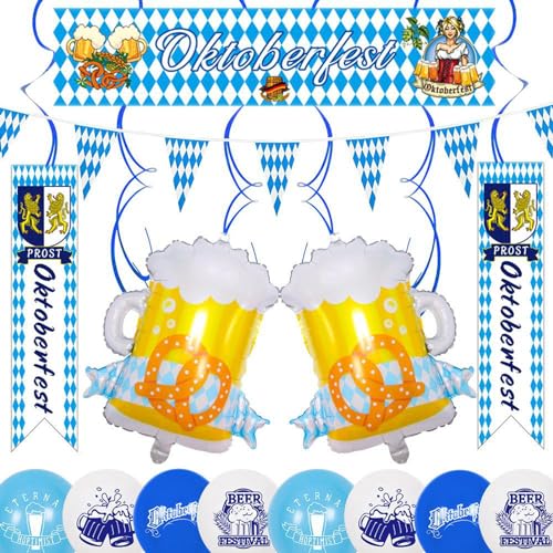 Oktoberfest-Luftballon-Dekorationsset, Bayern-Banner-Luftballons, Hängende Dekorationen mit Tischdecke, Wasserdicht und Wiederverwendbar, für Bierfest (4) von POENVFPO