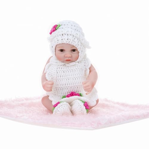 POENVFPO Echte Wiedergeborene Babypuppe, 10-Zoll-Silikonkörper, Mädchen-Baby-Badespielzeug mit Kleidung, Lebensechte Geschenke, Sitz- und Liegepositionen, Handbemaltes Gesicht von POENVFPO