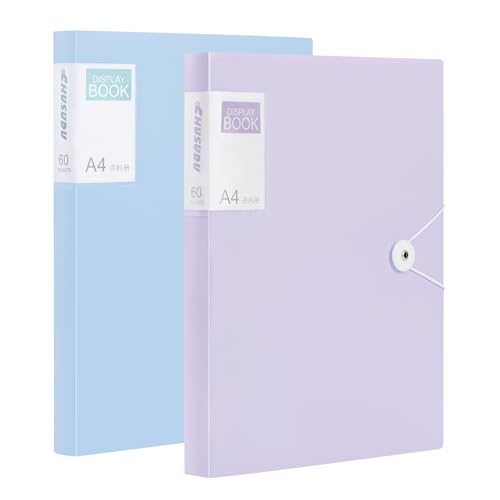 POERMA 2Pcs PP Sichtbuch A4,120 Transparente Taschen Präsentationsbuch Sichtbuch A4 mit Klarsichthüllen Einband mit Einstecketikett zum Beschriften (2 Farben) von POERMA