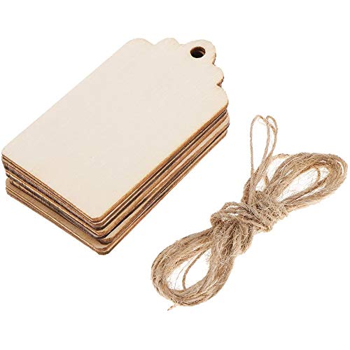 POFET 100pcs DIY Wooden Labels Pendants for Crafts Natural Blank 3.9 x 6.8 cm Wooden Plates Rectangular Rustic Wood Pendant with String as Gift Tag Wedding & Christmas Wood Decoration von POFET