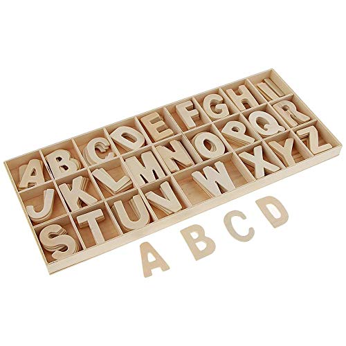 POFET 156 Stück (6 Sätze) Totally Wooden Großbuchstabe Holz Großbuchstaben A bis Z Alphabet für Kunsthandwerk DIY Hochzeitsfeier Home Decoration Displays - Lagerung in Tablett von POFET