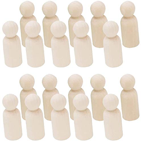 POFET 20pcs natürliche unbemalte weibliche männliche kleine hölzerne Peg Puppenkörper für DIY Kunsthandwerk Farbe geschnitzt - Junge 43mm von POFET