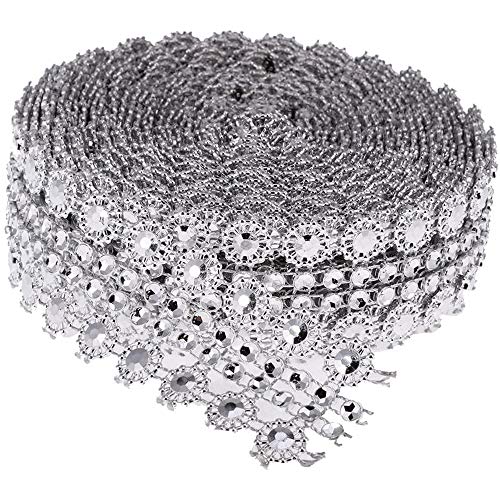 POFET 5 Yards Crystal Flower Strass Kette Mesh Ribbon Trims Sewing Crafts Applique Silber von POFET