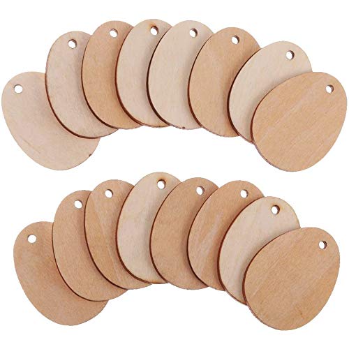 POFET 50 Pieces Wooden Mould Unfinished Egg Embellishments for Easter Crafts with Hole - 5 cm von POFET